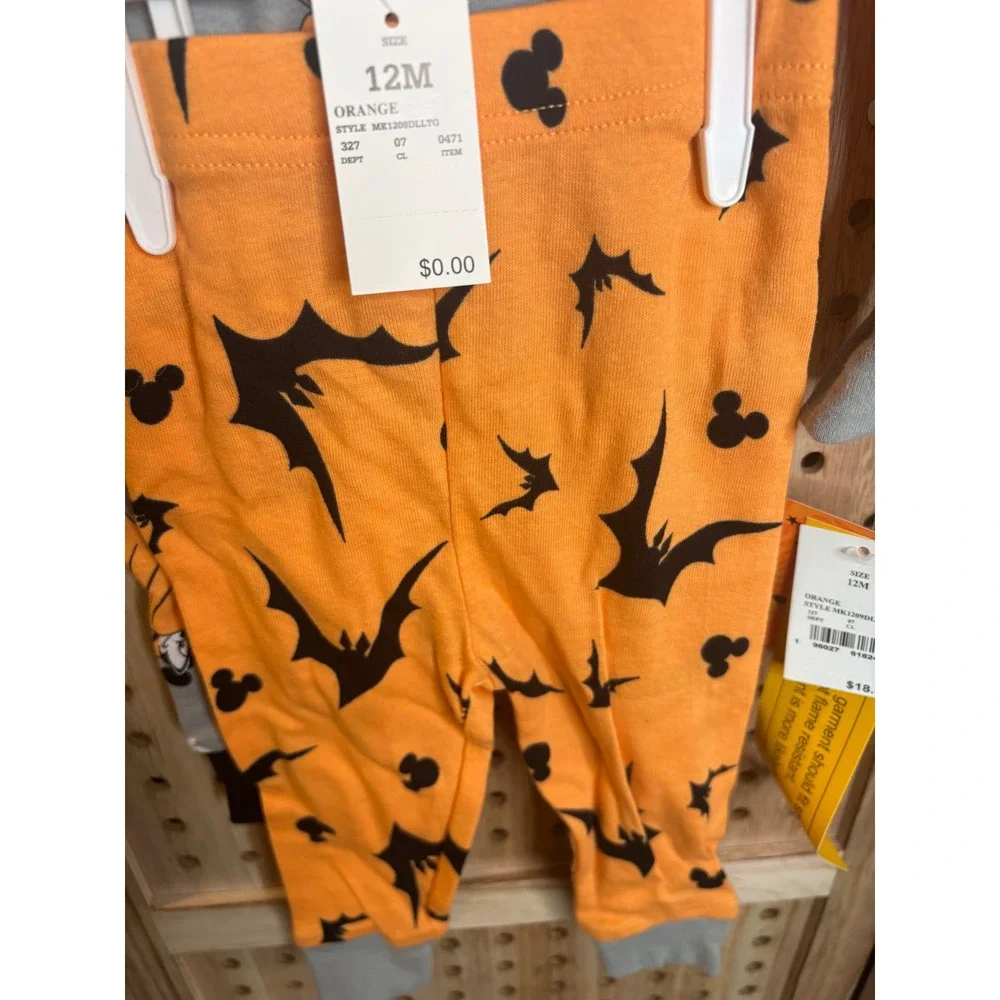 Disney Mickey Mouse Halloween Pajamas 2-Pack Vampire Bats Orange Grey 12M New